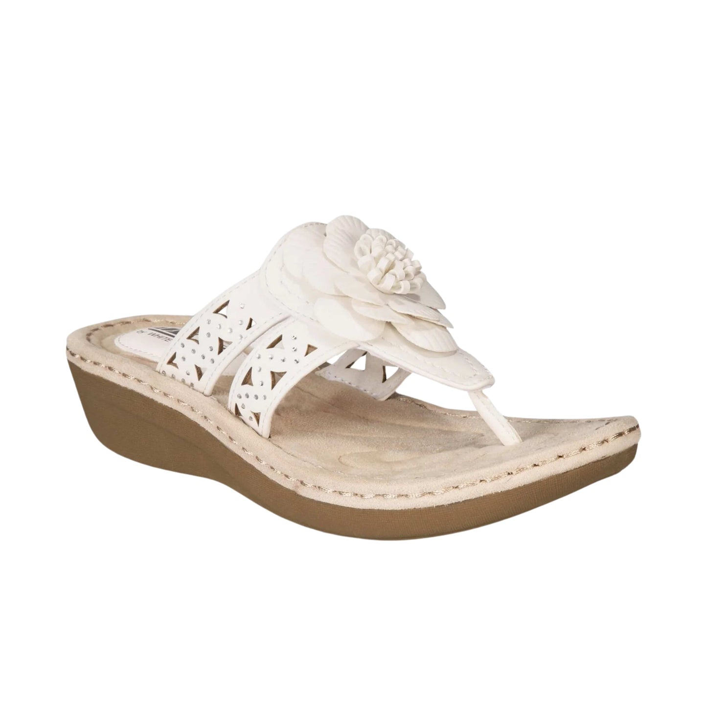 WHITE MOUNTAIN Womens Shoes 38.5 / White WHITE MOUNTAIN - Cut Out Floral Accent Cushioned Round Toe Slippers