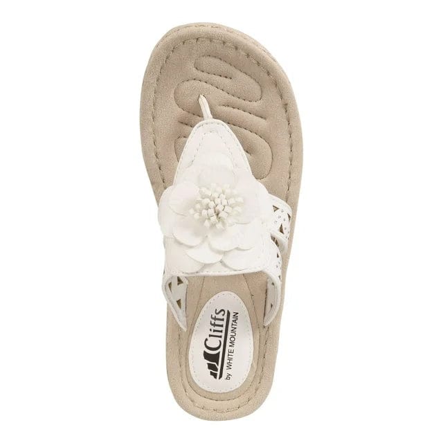 WHITE MOUNTAIN Womens Shoes 38.5 / White WHITE MOUNTAIN - Cut Out Floral Accent Cushioned Round Toe Slippers