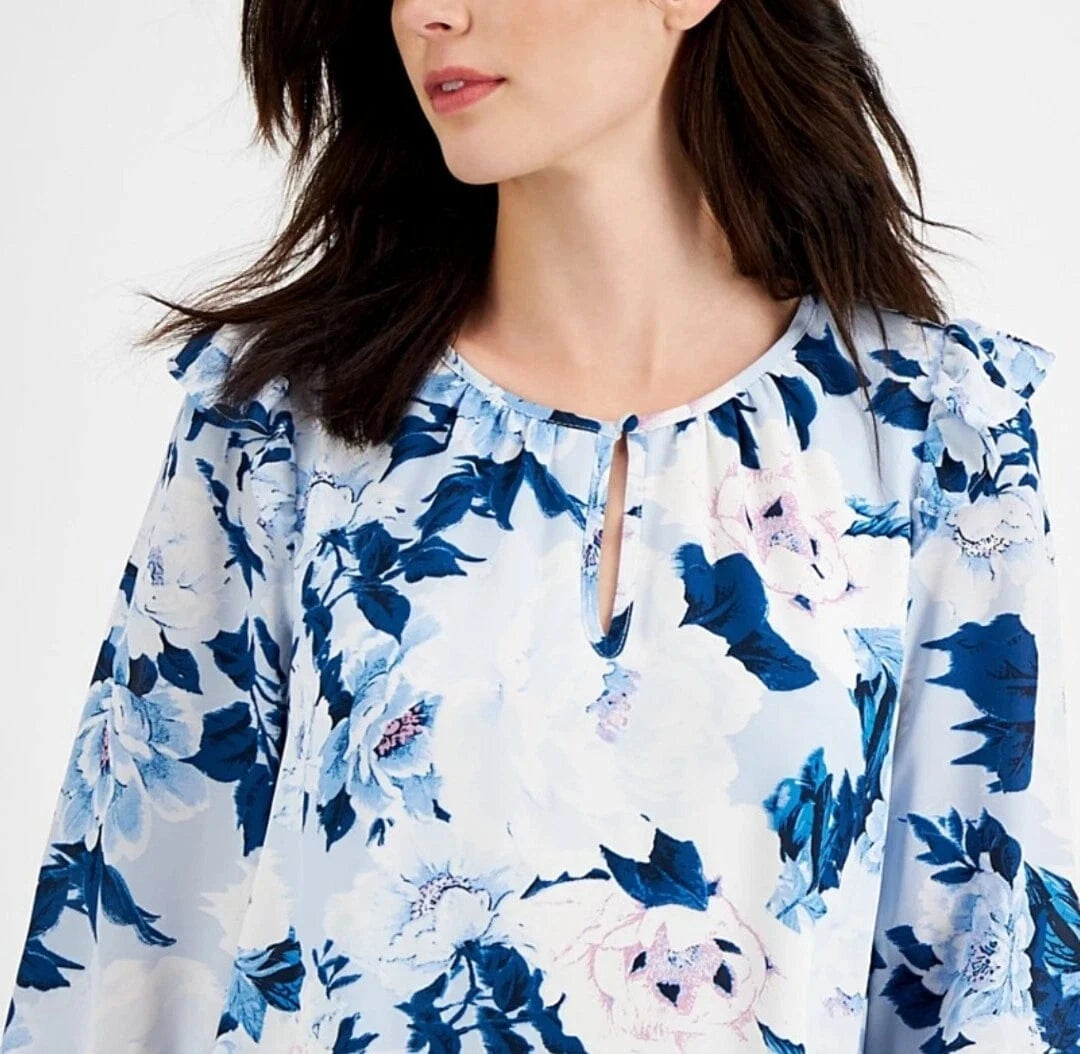 WILLOW DRIVE Womens Tops S / Multi-Color WILLOW DRIVE - Printed Ruffle-Shoulder Top