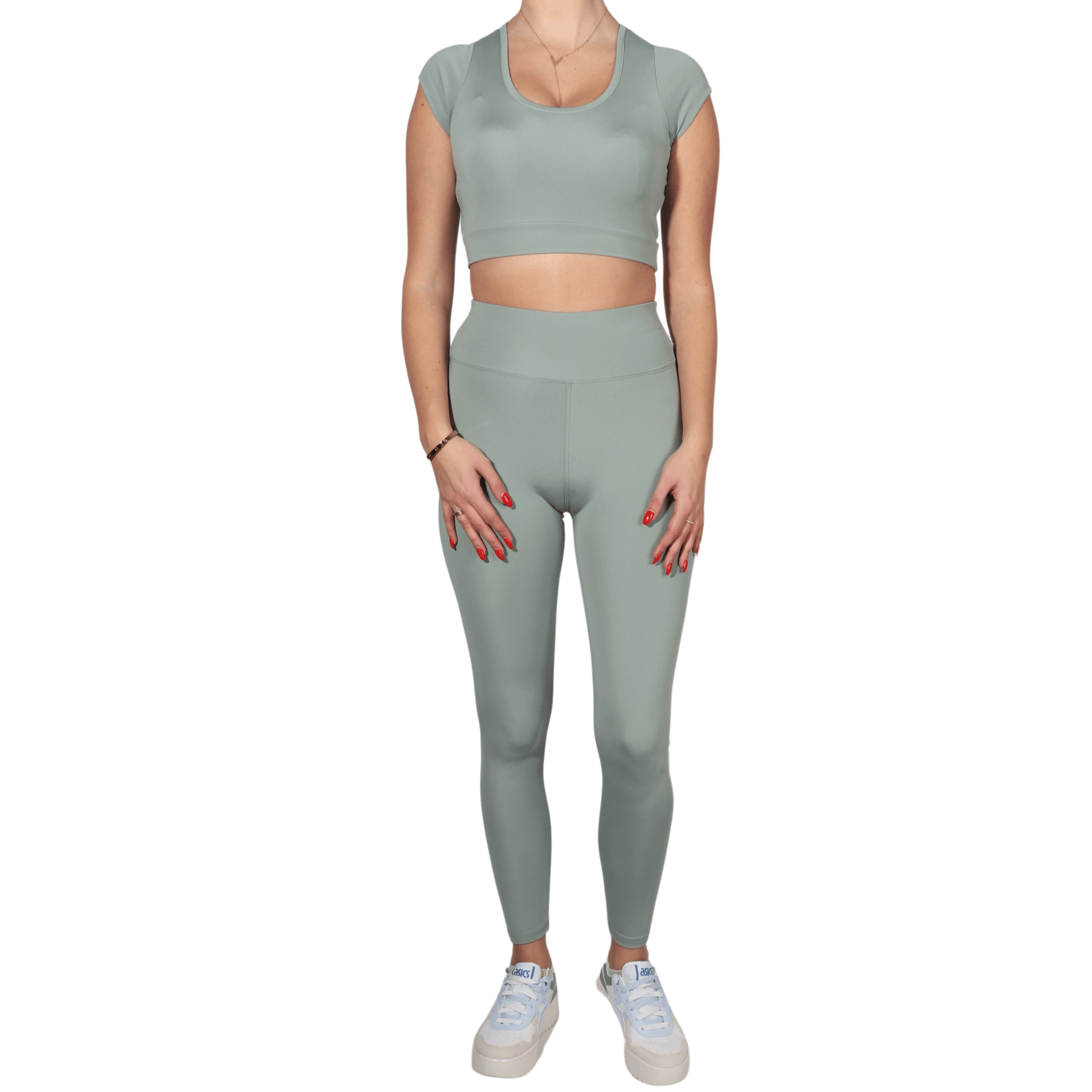 WOTTO Womens sports S / Light Green WOTTO - Half Sleeve Bustier High Waist Shapewear Leggings Set