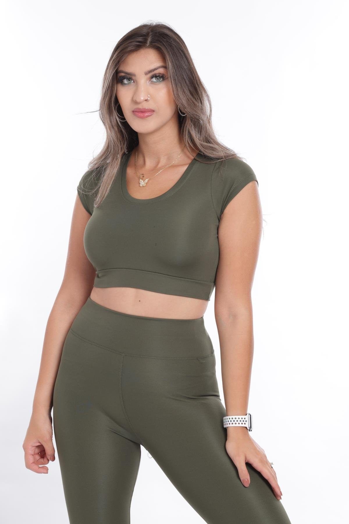 WOTTO Womens sports WOTTO - Half Sleeve Bustier High Waist Shapewear Leggings Set