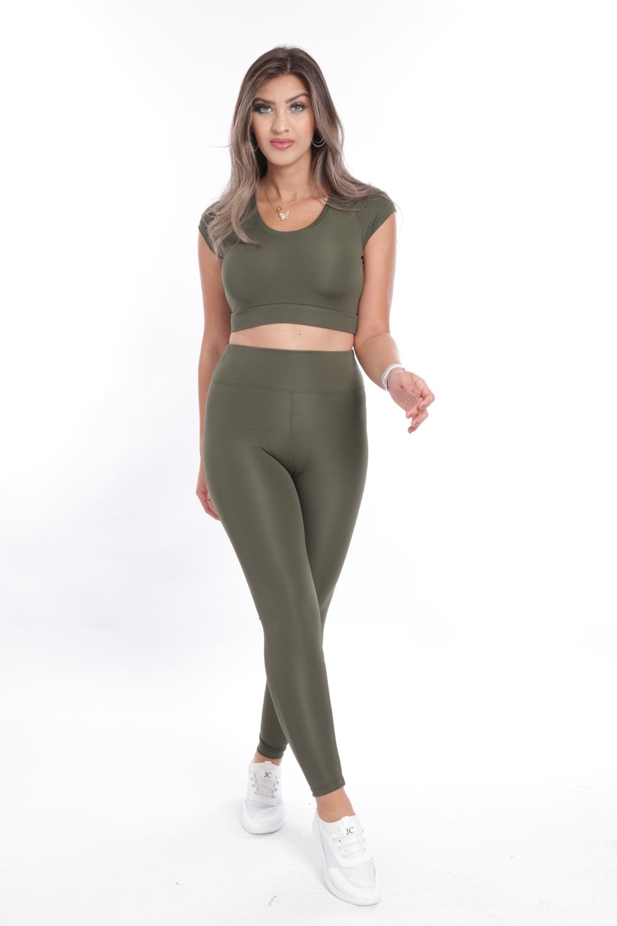 WOTTO Womens sports WOTTO - Half Sleeve Bustier High Waist Shapewear Leggings Set
