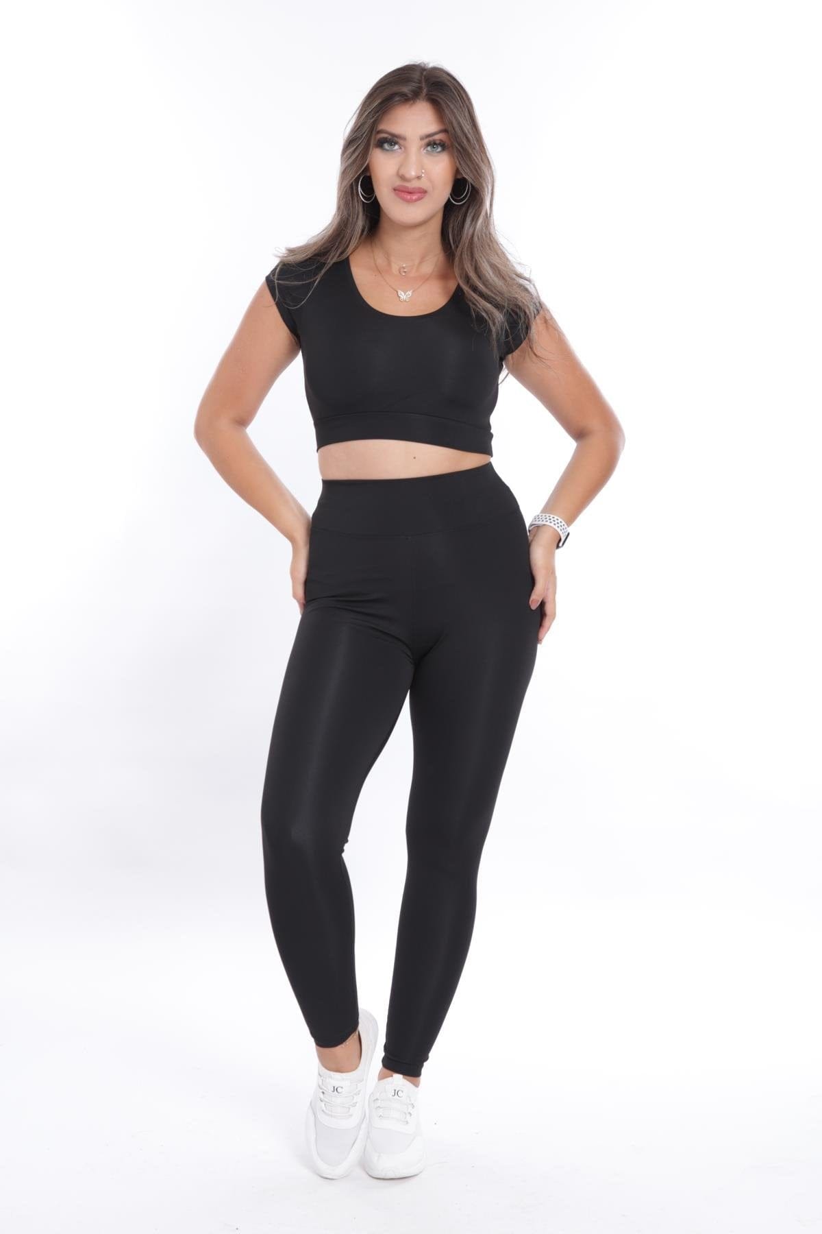 WOTTO Womens sports S / Black WOTTO - Half Sleeve Bustier High Waist Shapewear Leggings Set