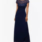 XSCAPE Womens Dress XL / Navy XSCAPE - Sequined Cap Sleeves Evening Dress