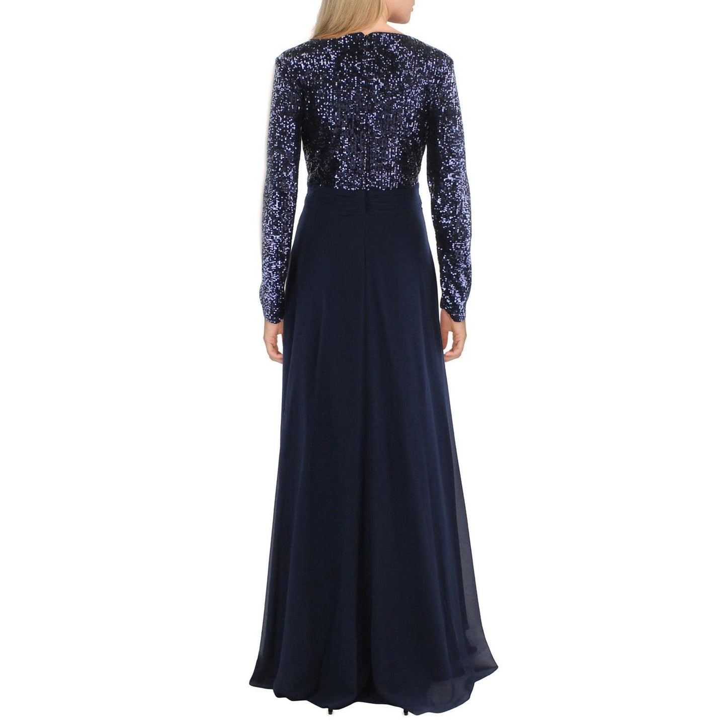 XSCAPE Womens Dress M / Navy XSCAPE - Sequined V-Neck Evening Dress