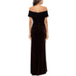 XSCAPE Womens Dress L / Brown XSCAPE - Velvet Off shoulder Ruched Evening Dress