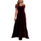 XSCAPE Womens Dress L / Burgundy XSCAPE - Velvet Off Shoulder sweet heart neck Evening Dress