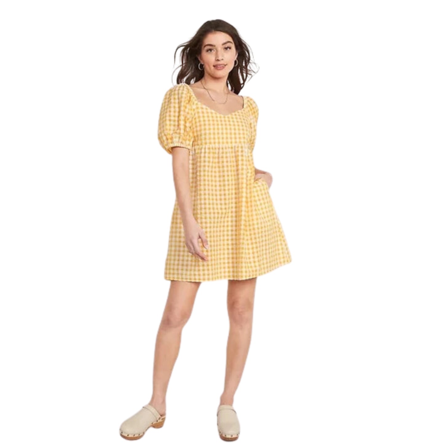 OLD NAVY - Plaid square neck puff sleeve dress