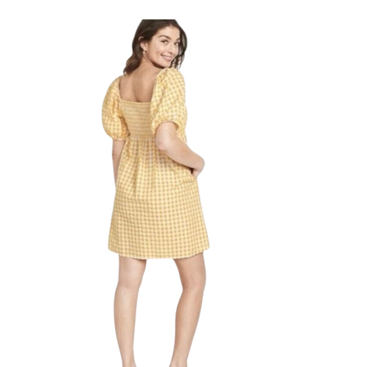 OLD NAVY - Plaid square neck puff sleeve dress