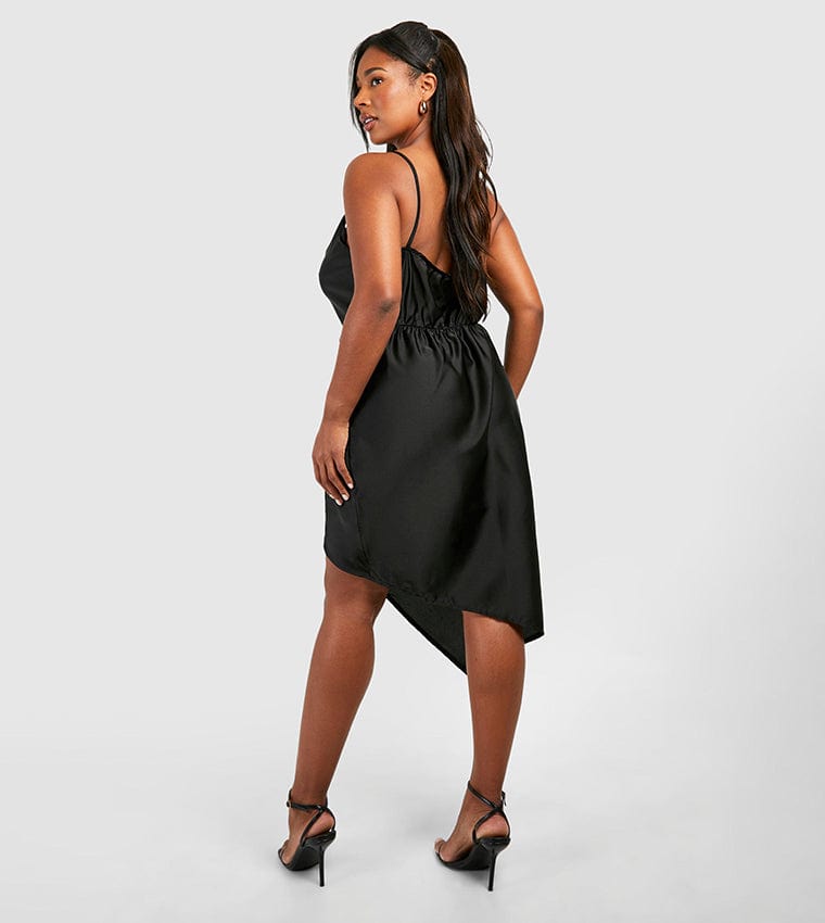 ZOMVA Womens Dress XXL / Black ZOMVA - Strappy Satin Wrap Midi Dress