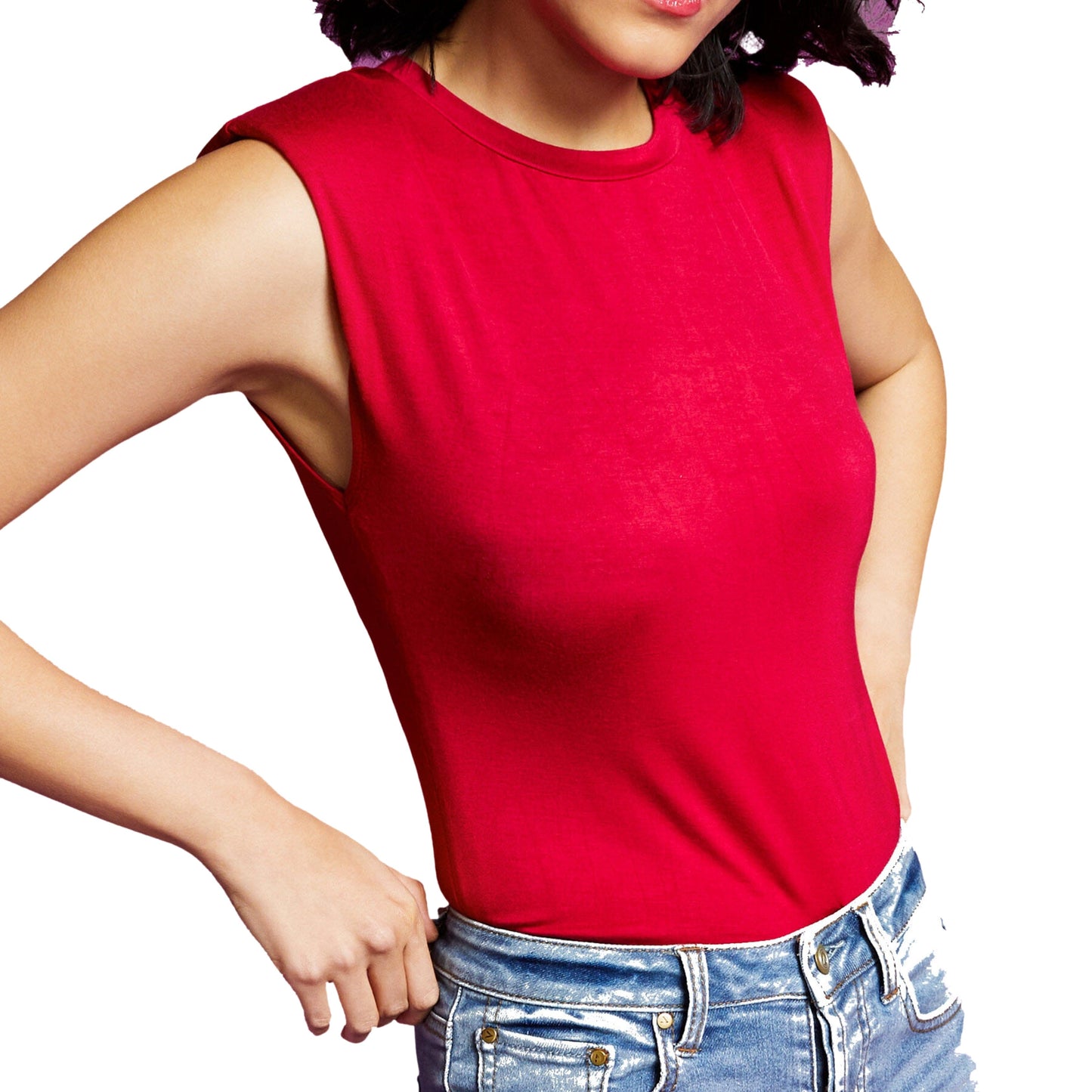 AND NOW THIS Womens Tops XS / Red AND NOW THIS - Padded Shoulder Muscle Tee Bodysuit