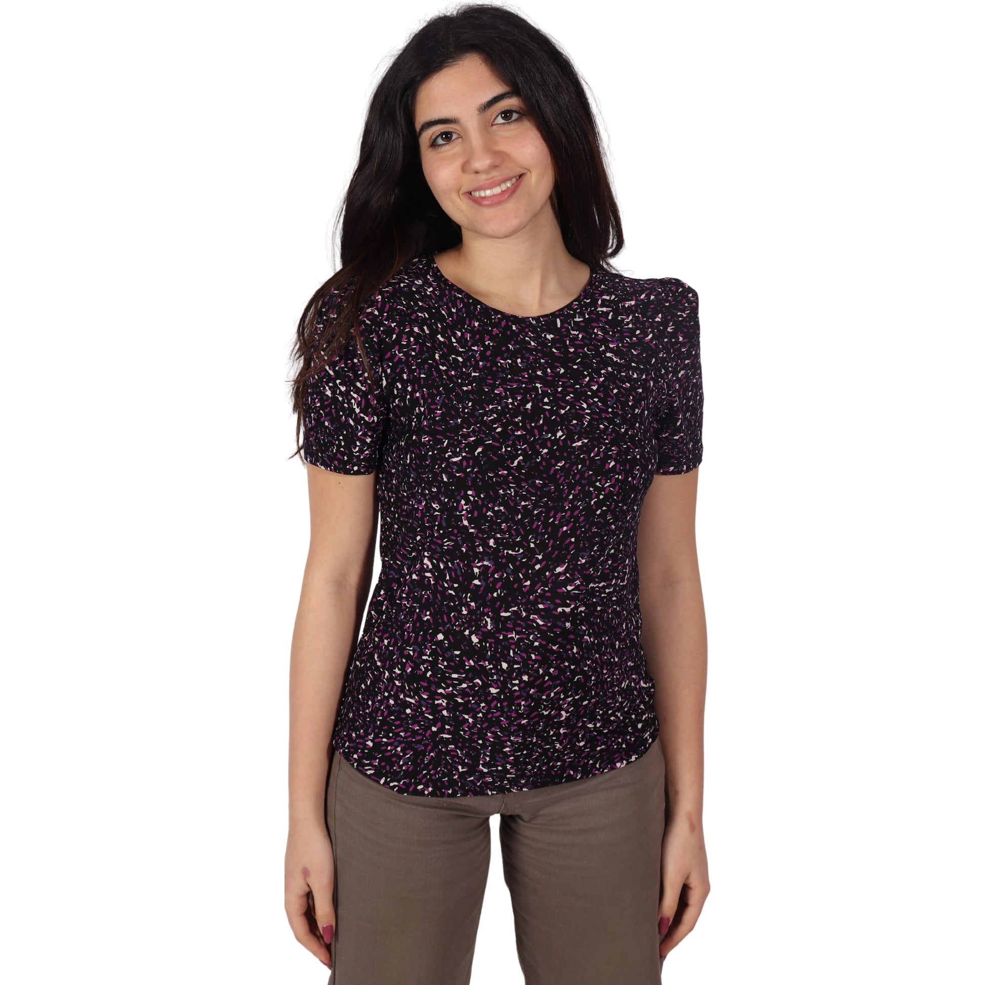 BAR III Womens Tops XS / Multi-Color BAR III -  Printed Puff-Sleeve Blouse