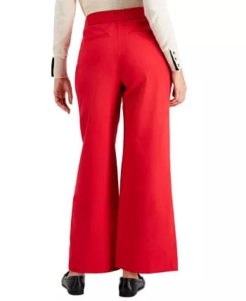 CHARTER CLUB Womens Bottoms L / Red CHARTER CLUB - Stretch Pleated Pocketed Button Fly Wear to Work Wide Leg Pants