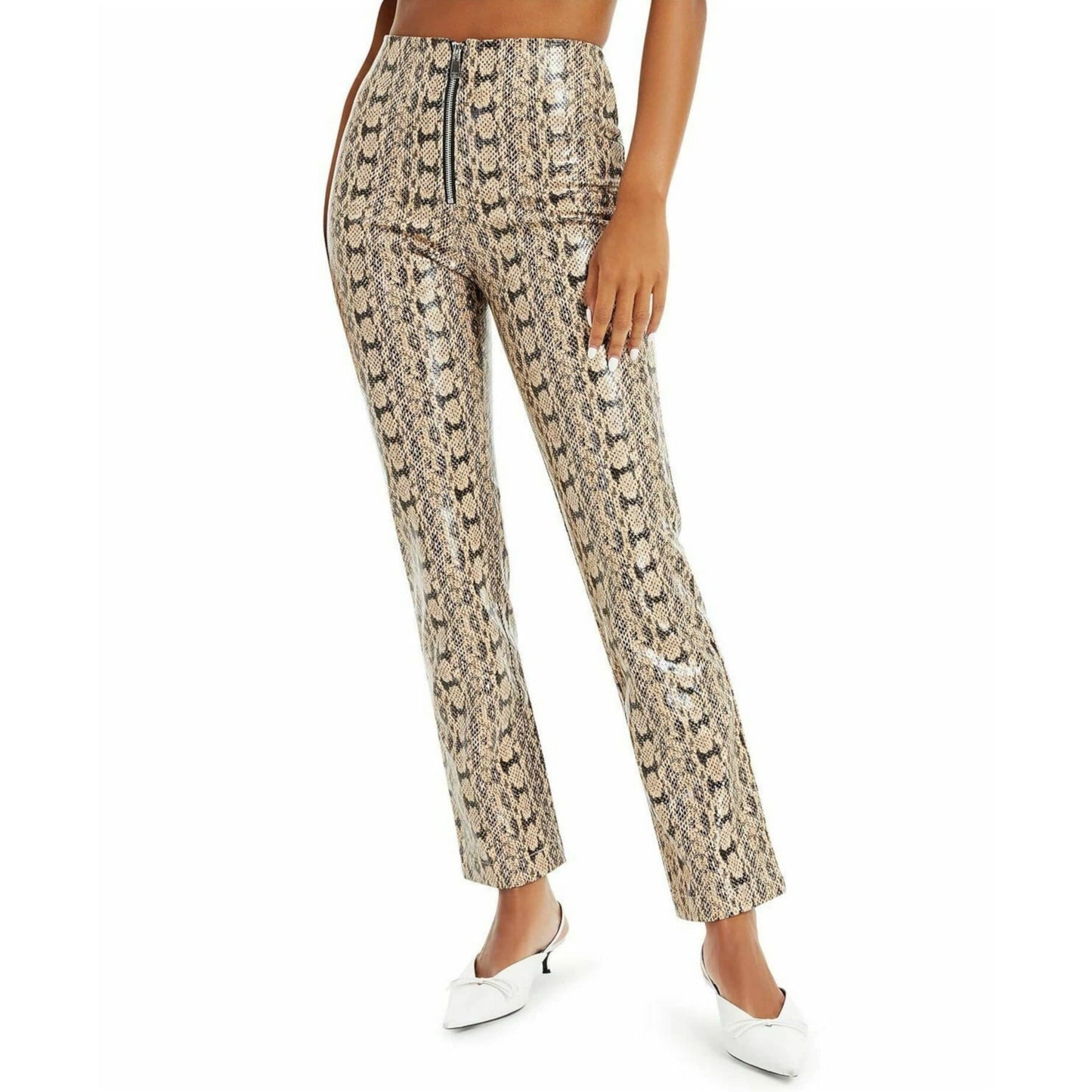 DANIELLE BERNSTEIN Womens Bottoms DANIELLE BERNSTEIN - Zippered Animal Print High Waist Pants