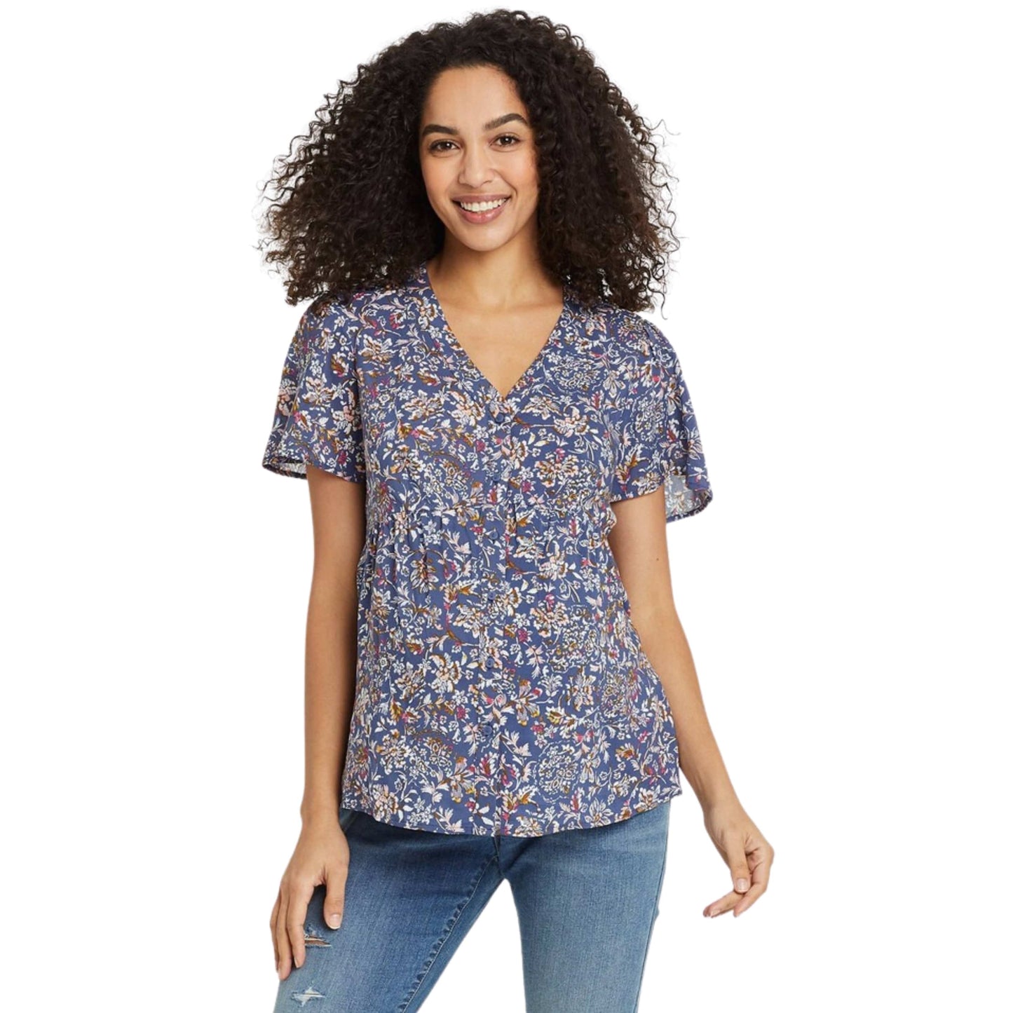 ISABEL MATERNITY Womens Tops ISABEL MATERNITY - Floral Button-Front Woven Maternity Shirt