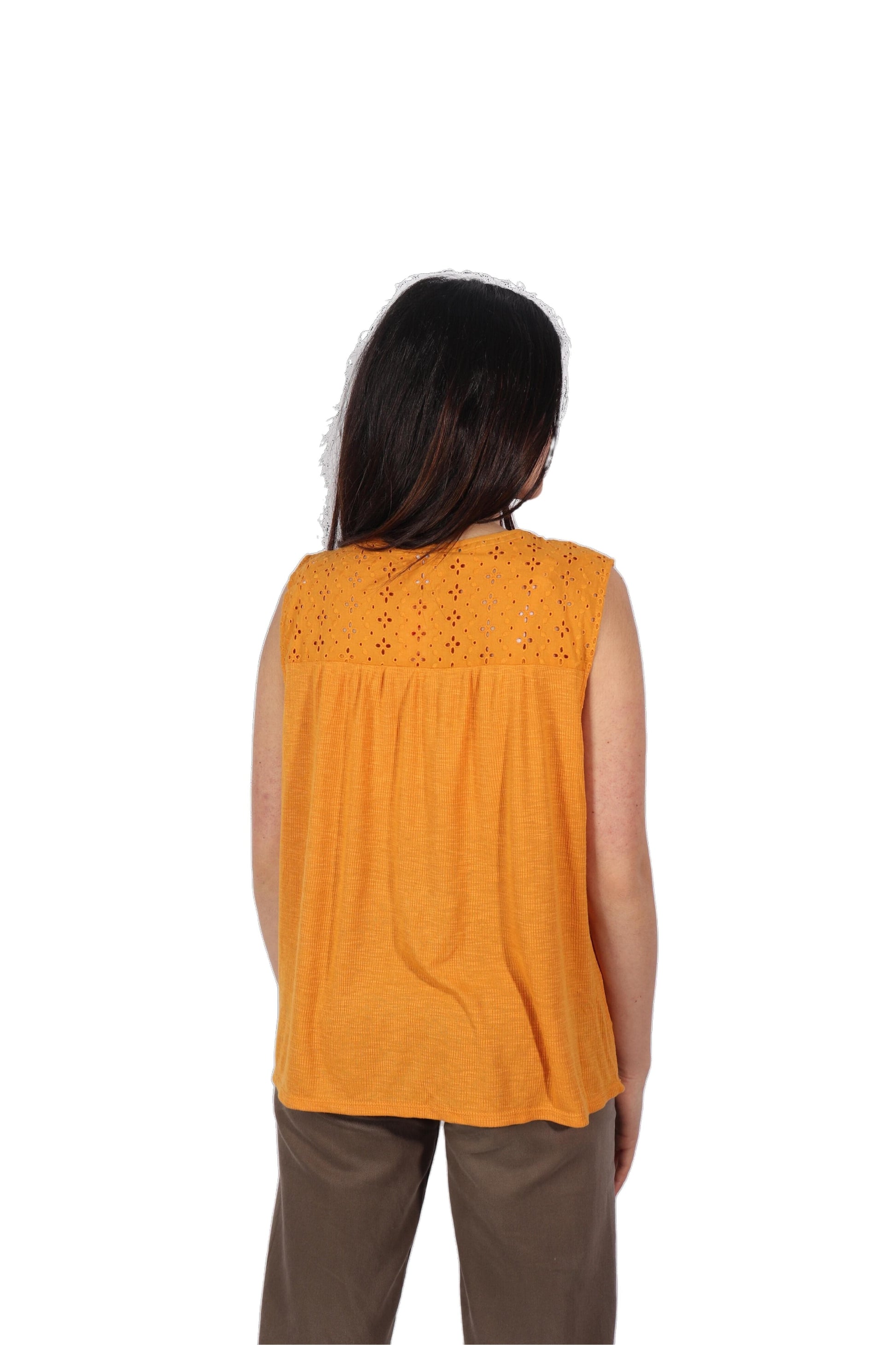 KNOX ROSE Womens Tops L / Yellow KNOX ROSE - Eyelet Trim Blouse Top