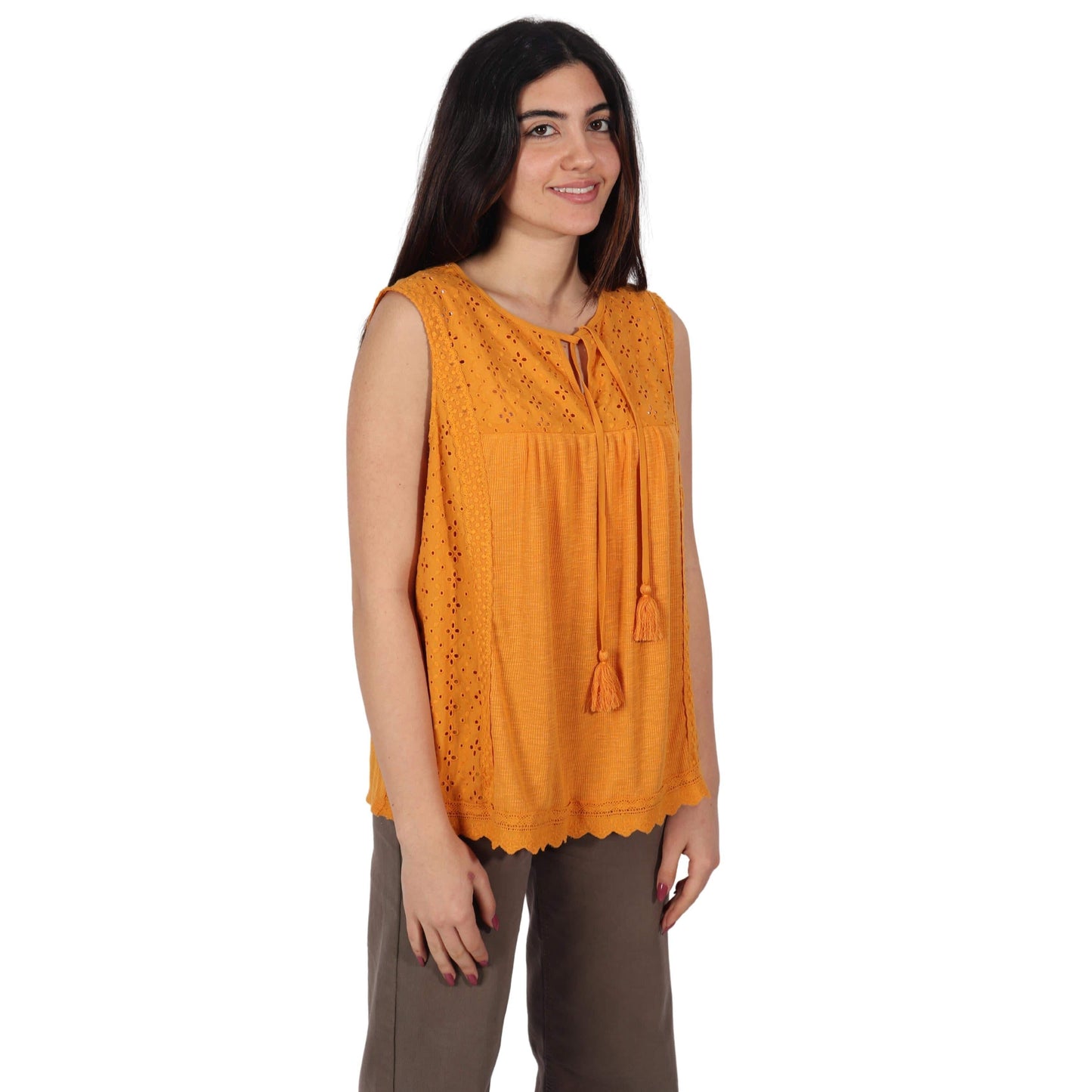 KNOX ROSE Womens Tops L / Yellow KNOX ROSE - Eyelet Trim Blouse Top