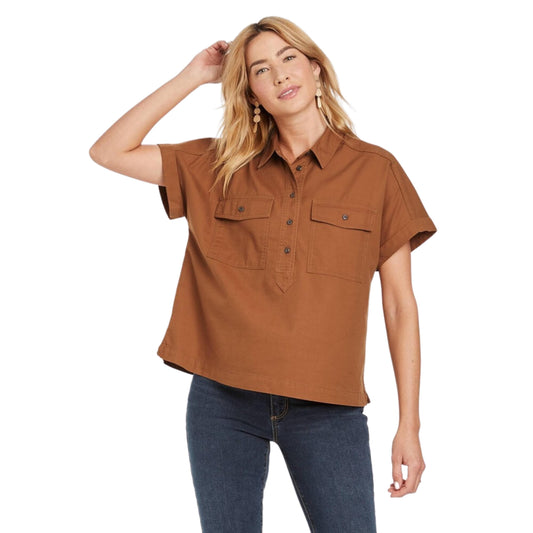 UNIVERSAL THREAD Womens Tops XXL / Brown UNIVERSAL THREAD - Dolman Short Sleeve Utility Button-Down Shirt